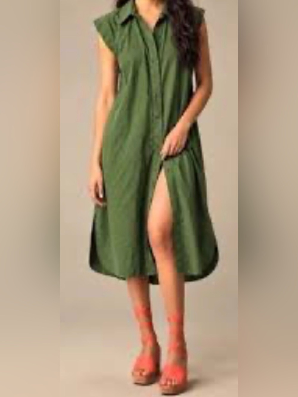 Maeve Olive Green Button-Front Midi dress